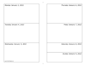 01/03/2022 Weekly Calendar-landscape Calendar