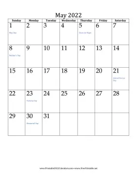 May 2022 Calendar (vertical) Calendar