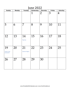 June 2022 Calendar (vertical) Calendar