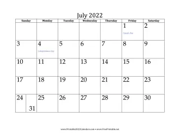 July 2022 Calendar Calendar