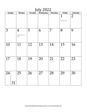 July 2022 Calendar (vertical) Calendar