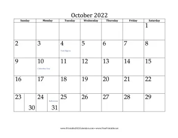 October 2022 Calendar Calendar