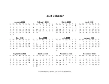 2022 Calendar One Page Horizontal Calendar