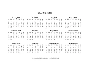 2022 Calendar One Page Horizontal Descending Calendar