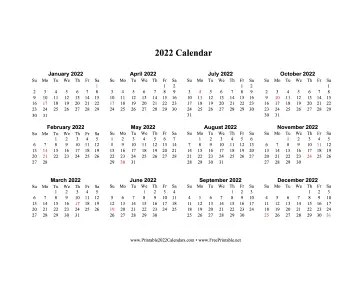 2022 Calendar One Page Horizontal Descending Holidays In Red Calendar