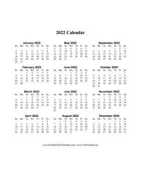 2022 Calendar One Page Vertical Descending Calendar