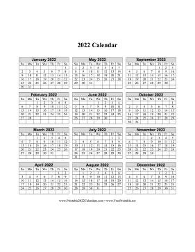 2022 Calendar One Page Vertical Grid Descending Calendar