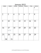 January 2022 Calendar (vertical) calendar