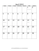 April 2022 Calendar (vertical) calendar