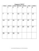 August 2022 Calendar (vertical) calendar