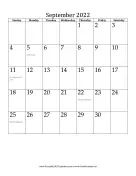September 2022 Calendar (vertical) calendar