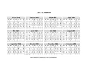 2022 Calendar One Page Horizontal Grid calendar