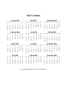 2022 (vertical descending holidays in red)